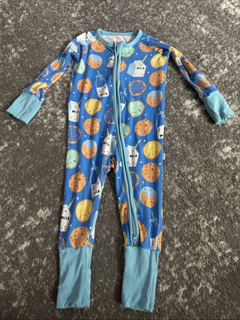Little Sleepies Blue One-Piece Footie Pajamas with Cookie & Milk Print
